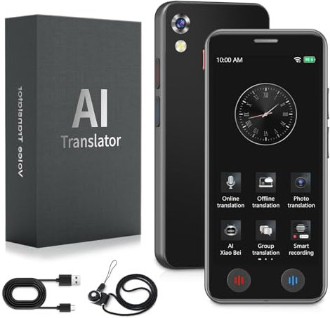 Sprachübersetzer Gerät, Übersetzungsgerät mit Sprachausgabe Translator, Echtzeit 139 Sprachen mit Fotoübersetzung/WIFI/Hotspot/Offline, Schwarz