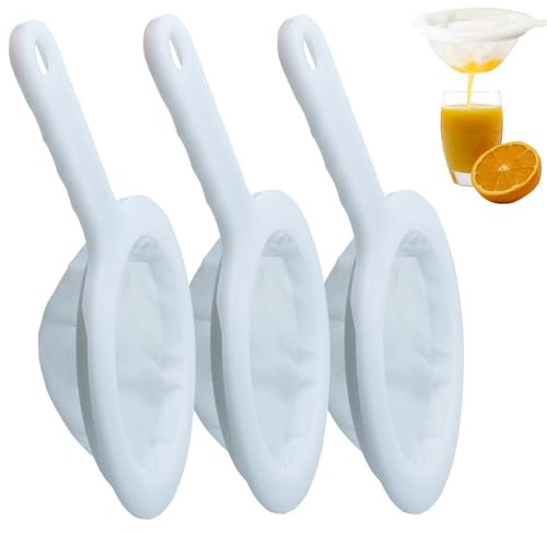 BMZXCH 3 Piezas Colador Plastico Fina de Malla de Nailon con Asa, Tamiz de Filtro de Alimentos para Embudo, Filtro de Malla Colador de Cocina Para Filtrar Zumos, Café, Aceite (100/200/400 Malla)