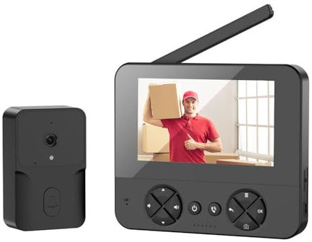 TKMARS Sonnette sans Fil avec Caméra et Écran 1080P, Interphone Vidéo Bidirectionnel,Visiophone sans Fil, Vision Nocturne, Portier Vidéo sans WiFi ni Application sans Abonnement Noir