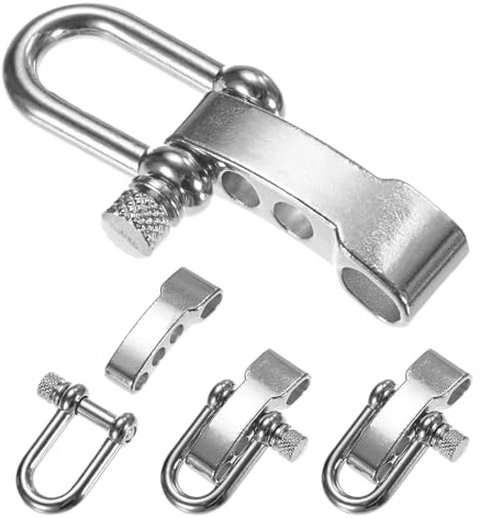TIXIPEM Paracord Bracelet Shackle Buckle [4PCS] - Adjustable Metal U Bow Shackle Use for Survival Bracelets Belt & Outdoor Rope - [Silver-Round Head] Screw Pin Anchor Buckles