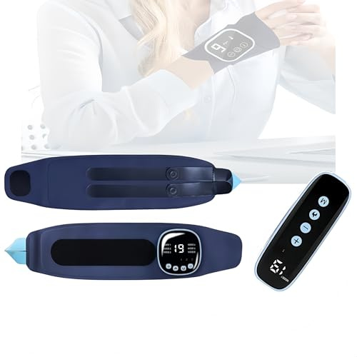 Masajeador, Masajeador de Muñeca de 800 mAh con Masaje EMS y Función de Compresa Caliente, Vendaje de Muñeca Inalámbrico con 3 Niveles de Calor, 9 Modos de Masaje y 19 Configuraciones de Intensidad