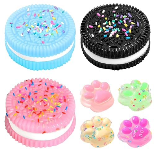 Taba Squishy, 3 Stück Oreo Squishy und 4 x katzenpfoten Squishy, Squishy Squeeze Spielzeug, Keks Stressabbau Spielzeug, Cookie Stress Relief Toy für Angst, OCD Angst Abbauen