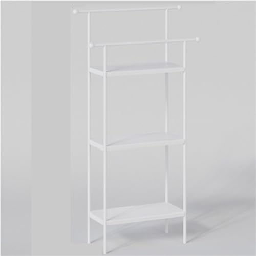 TOTIKI Toallero De Pie Toallero De Barra De 2 Niveles, Soporte De Toalla Independiente con Estante De Almacenamiento, Estante De Manta De Metal para Baño Soporte Toallas Baño(White)