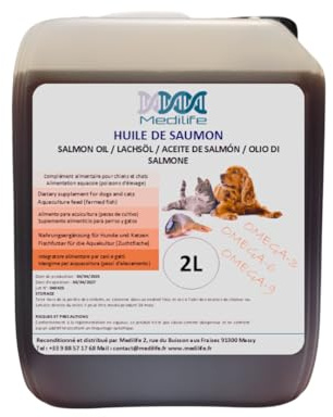 2L di Olio di Salmone 100% Naturale per Cani, Gatti e Cavalli, Ricco di Omega 3-6-9 e Vitamine (2L)