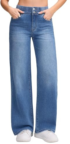 vittorio y Jean pour femme taille élastique avec cordon de serrage jambe large denim délavé clair décontracté doux loisirs