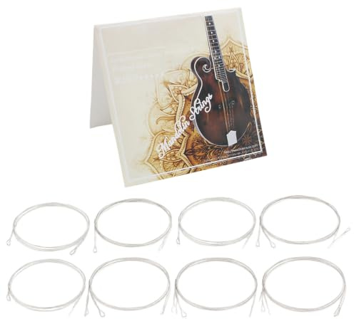 YouXunGS 8 Piece Mandolin String Set, Silver Plated Copper Alloy Replacement Strings for Clear Bright Timbre, Mandolin Accessories for Beginners & Professionals