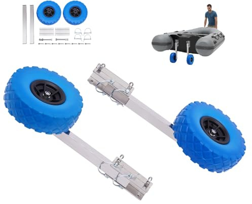 CLKAX Gonfiabile pieghevole, 150 kg, ruote posteriori in acciaio inox con pneumatici da 25 cm, ruote gonfiabili rimovibili, montaggio semplice, robusto, per gommoni e rimorchi