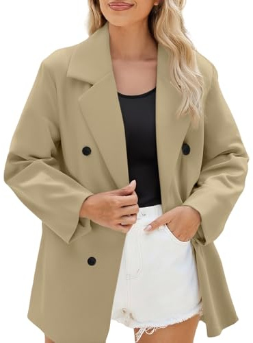 Generisk dam blazer elegant lång ärm, kostymjacka överdimensionerad kavajjacka sportig långblazer affärskläder arbete kavaj med knapp damblazer dubbelknäppt businessblazer med fickor kostymer