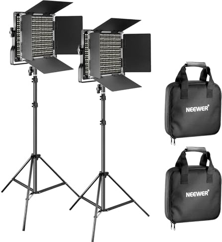 NEEWER 2 Pack Bi Color 660 LED Video Light and Stand Kit: (2) 3200-5600K CRI 96+ Dimmable Light with U Bracket and Barndoor, (2) 75 inches Light Stand for Studio Photography, Video Recording (Black)