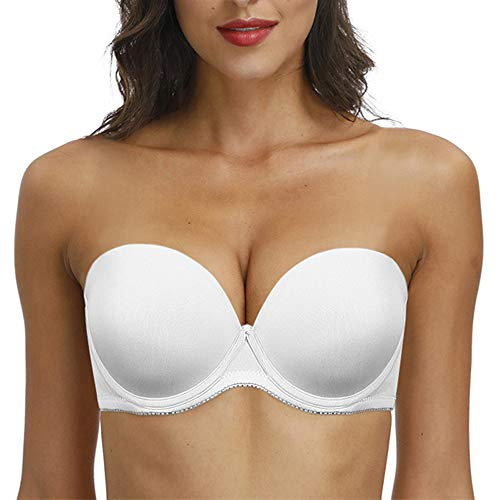 HWDI Soutien-gorge push-up sans bretelles à armatures pour femme - Coupe basse - Convertible - Bretelles transparentes, blanc, 90 B (Taille Fabricant:34B)