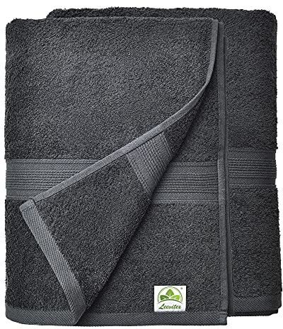 leevitex® Handtuch-Set, flauschig und saugstark, 2 Duschtücher, 70 x 140 cm, Qualität 500 g/m², 100% Baumwolle - Schwarz