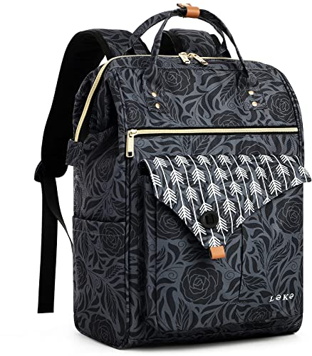Lekesky Laptop Rucksack Bag15.6 Inch Computer Backpack School Bag for Travel Business College Women Men-Black Rose