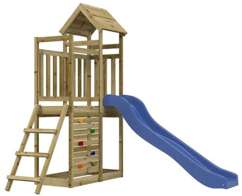 vidaXL Parque Infantil de Exterior Madera de Pino impregnada, Juego de Columpios de jardín, casa de Juegos con tobogán, Parque Infantil de Madera