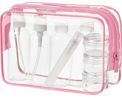 MOCOCITO Kit Viaggio Liquidi - Beauty Case da Viaggio, Set Bottigliette per Aereo da 8 Pezzi Contenitori Liquidi Flaconi 100ml per Shampoo, Crema, Lozione,Trousse Trasparente Borsa Cosmetici