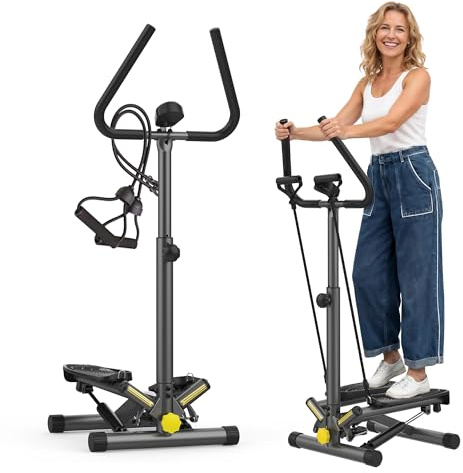 ZIWWVY Stepper Machine con fasce di resistenza e manubrio, mini stepper con capacità di peso di 136,1 kg, step per allenamento completo del corpo, regolazione dell'altezza dei passi, liscio e