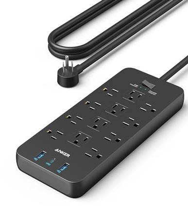 Anker Power Strip with 2100J Surge Protector, Outlet Extender, 10ft Extension Cord with Multiple Outlets, 12 AC, 2 USB A,1 USB C Port for 20W, Home Office, Dorm Room Essentials, TUV Listed