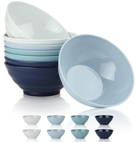 BEWOS Juego de Tazones de Plástico Irrompibles, 8 PC de 34 OZ Tazones Grandes Reutilizables, Tazones Ecológicos Libres, Aptos para Microondas y Lavavajillas para Servir Sopa, colores Morandi