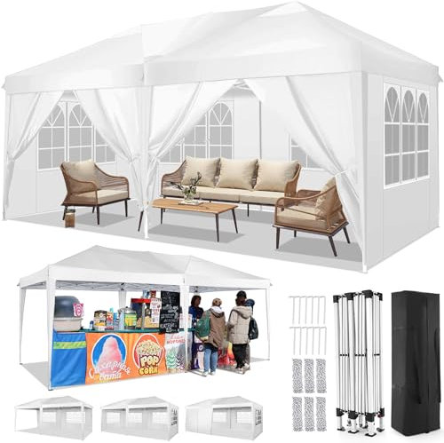 COBIZI Tonnelle 3x6m Tonnelle Pliante 3x6 Barnum Pliant Tonnelle de Jardin Exterieur Imperméable Professionnel Tente de Reception Camping avec 6 Côtés, Blanc