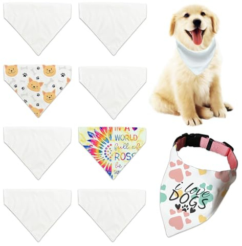 WindMage 8 Packs Sublimation Blank Dog Bandana Over Collar, Pet Collar Sip-On Bandana Blank Customize White Polyester DIY for Dog Cat Extra Small, Small, Medium & Large (M)