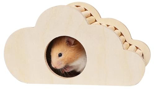 Wooden Hamster Hideout,Small Animal Wooden Living House with Climbing Ladder,Hamster House Cage Accessories for Gerbils Syrian Hamsters (B)