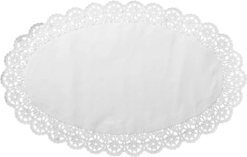 Demmler Tårtspetsar – runda – tårtdekoration – tårtunderlägg – oval 37 x 24 cm – färg: vit – 100 stycken – Made in Germany