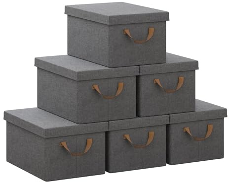 WOLTU Scatole portaoggetti in Tessuto 6 Pezzi, Contenitori pieghevoli con Coperchio e Maniglie, per Vestiti da Armadio, Grigio, 38x27x20cm
