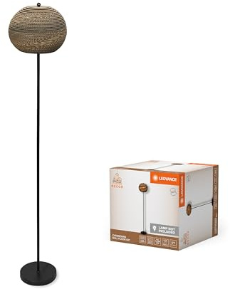 LEDVANCE Lámpara de pie Decor Cardboard Ball marrón de cartón ondulado, ligera, E27, altura 1600 mm, pantalla de material reciclado, sostenible gracias a la fuente de luz reemplazable