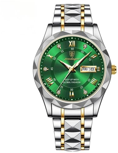 Poedagar Montre à quartz de luxe pour homme - Étanche - Lumineuse - En acier inoxydable - Semaine - Date - Montre pour homme