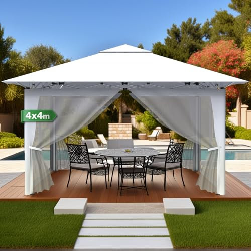 Alpstorm Carpa 4x4 Impermeable Pop-Up - Pabellón Exterior con Malla Antimosquitos, Paneles Laterales y Techo Doble para Campamentos/Barbacoas (Blanco)