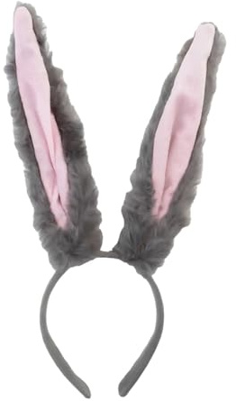 EIHI 1 Pieza Diadema para el Pelo con Orejas de Conejo de Felpa,Diademas niña,Diadema Cabello Mujer,Aplicable para Carnaval,Disfraz Fiesta,Temática Halloween,Regalo para Niña(Gris)