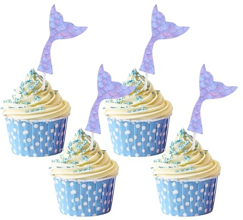 20 Stück Meerjungfrau Cupcake Topper, Cake Topper Kindergeburtstag Deko, Ozean Party Deko, Kindergeburtstag Meerjungfrau Thema, Unter Dem Meer Party Supplies