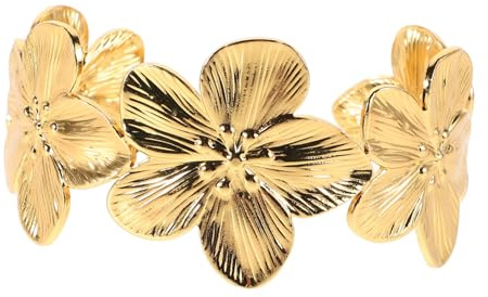 UPKOCH Bracelet Jonc Large Doré Femme Inoxydable avec Fleur Estivale Ouvert Bohème Plage Chic Polyvalent