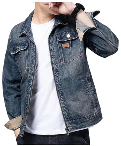 Genérico Chaqueta Vaquera Hombre Chaqueta vaquera for hombre, estilo motero, con cremallera en V, color azul, con bolsillo de otoño, estilo informal de motociclista, estilo Joker(Dark Blue,M)