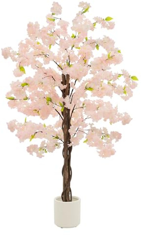 ML-Design Konstgjord körsbärsträd 150 cm Rosa Dekorativ Stor Konstväxt med Naturlig Trädstam i Kruka Lättskött Konstgjord Blommande Träd Inomhus och Utomhus Perfekt för Vardagsrum Sovrum Hall Kontor