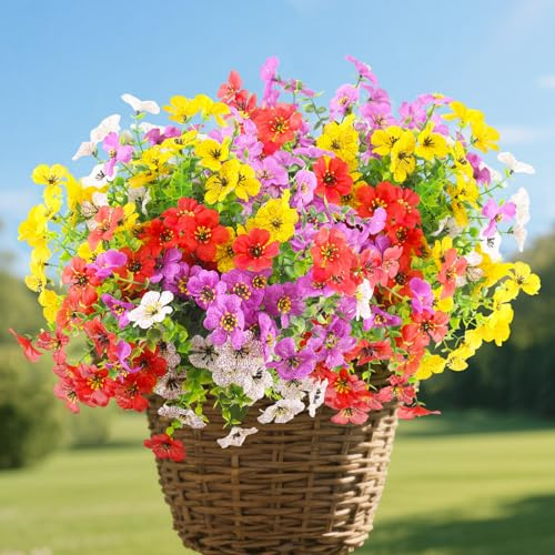 LEIMEND 8 Mazzi Fiori Artificiali per Esterni 35CM Piante Arbustive Finte Resistenti Ai Raggi In Plastica Per Vaso Sospeso Pianta Vaso Giardino Portico Matrimonio Decorazione