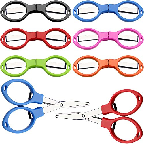 Tatuo 6 Piezas Tijeras de Acero Inoxidable Tijeras Plegables Antioxidantes Mini Cizalla en Forma de Gafas para Uso Doméstico y de Viaje (5 Colores)