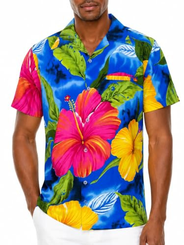 King Kameha Chemise-Hawaienne Homme Manche-Courte Grandes-Fleurs-Partout-Design Aloha Unisexe