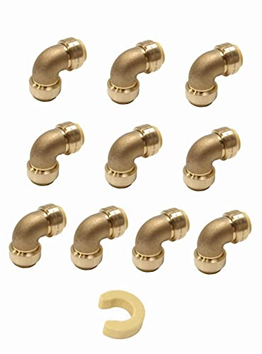 (Pack of 10) EFIELD 1/2 Inch Elbow Push-Fit Brass Fitting to Connect Pex, Copper, CPVC, Free Disconnect Clip Tool,(PF045)