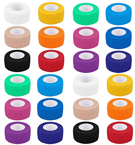 24 Pack Self Adherent Cohesive Wrap Bandages 1 Inches X 5 Yards, First Aid Tape, Elastic Self Adhesive Tape, Athletic, Sports wrap Tape, Bandage Wrap for Sports, Wrist, Ankle (Rainbow Color)