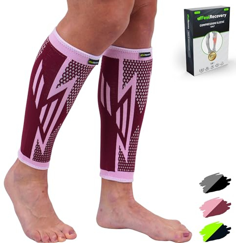 Feel Recovery 2 Fasce a Compressione Polpaccio per Uomo e Donne - Calze a Compressione Graduata e Elastiche da Corsa, Sport, Running, Ciclismo - Traspiranti e Antiscivolo (L, Bordeaux)