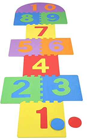 Hopscotch Mat for Play Floor Playmat, 12×12 Hopscotch Interlocking Foam Tiles, Easy to Assemble & Clean, Soft & Reliable EVA Hopscotch Rug, 10 Large Number Foam Play Mats for Most Surface 7 x 2 Ft