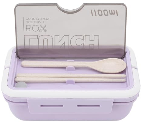 Cyrank Bento Lunch Box per Bambini,Porta Pranzo con Posate,Contenitori Pranzo Tenuta stagna 2 Scomparti Bento Box Portatile con Bacchette Cucchiaio Porta Pranzo Cestino per il pranzo al sacco (Viola)