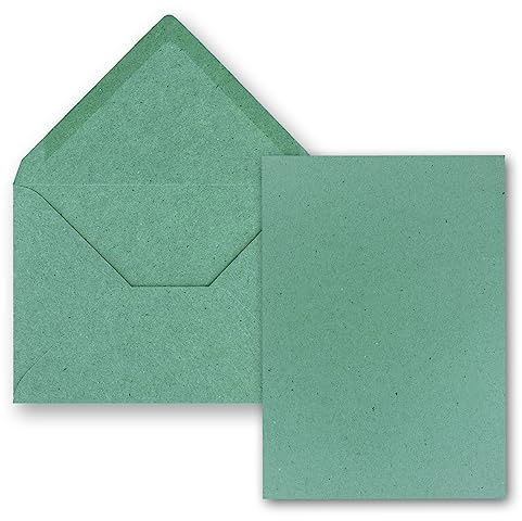 25 stycken kort med kuvertset – enkelkort Din A5-14,8 x 21 cm kraftpapper eukalyptus med kuvert Din C5-15,7 x 22,5 cm – våtlimning