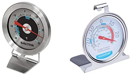 Salter Analogue Fridge Freezer Thermometer & KitchenCraft Freezer/Fridge Thermometer with Min Max Temperature Guide, Stainless Steel, Silver