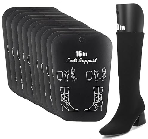 XUBX 12pcs Black PVC Boot Supports, 16in Tall Reusable Boot Shapers Form Inserts, Boots Stand Holder Shaping Tool, Shoe Trees Insert Pads Knee High Shoes Thigh Boot Holder Hanger