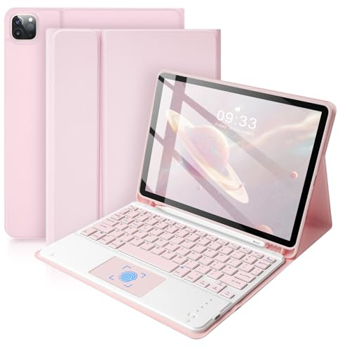 SOPPY Tangentbordsfodral med pekplatta för iPad Air 11 tum (M3 2025/M2 2024) och Air 4:e/5:e generationen 10,9 tum, iPad Pro 11 tum (1 st/2:a/3:e/4:e generationen), avtagbart tangentbordsskydd, med