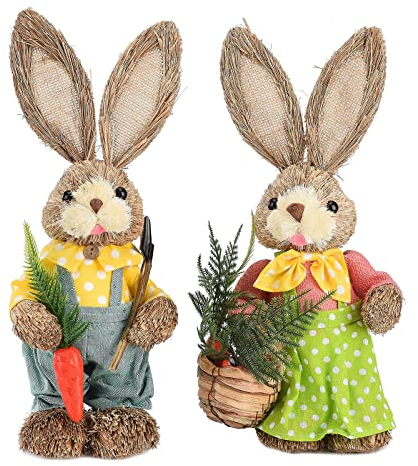 Blanketswarm Osterhasen-Figur, stehender Hasenfigur, Stroh, Osterhasen-Ornament, Osterdekoration, Heimdekoration, Bauernhaus, Tischdekoration, 2 Stück