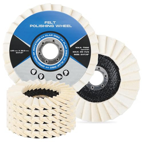 5x Disque Polissage Feutre 125 x 22,2 mm Laine Lamelles Rondelle Dentelée Roue Polir Acier Métal Meuleuse d'Angle