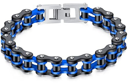 Ockyunoo Bracelet de Vélo pour Homme - Chaîne de Motard de Moto en Acier Inoxydable, Lien de Punk Rock, Bijoux pour Hommes et Garçons (Bleu)
