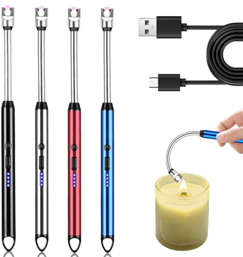 Set di 4 accendini elettrici ad arco, ricaricabili USB, al plasma, accendino lungo per candele, barbecue, campeggio, camino (nero, argento, rosso e blu)